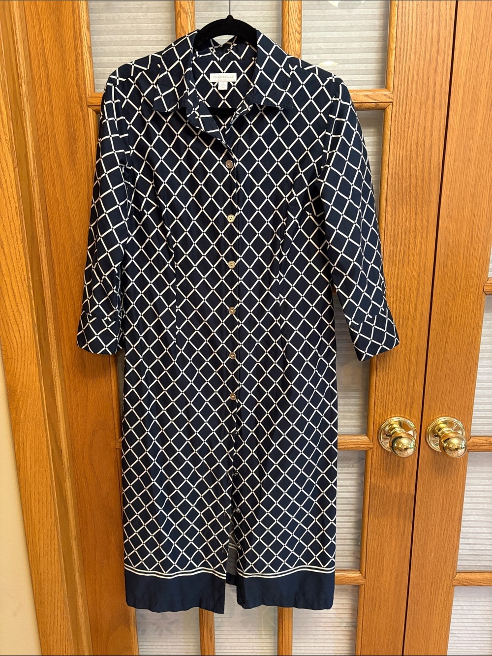 Charter Club Navy and White Midi/Maxi Shirt Dress -FLAW